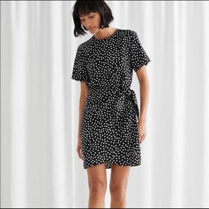 & others stories tie up mini wrap dress in black and white polka dot size 12